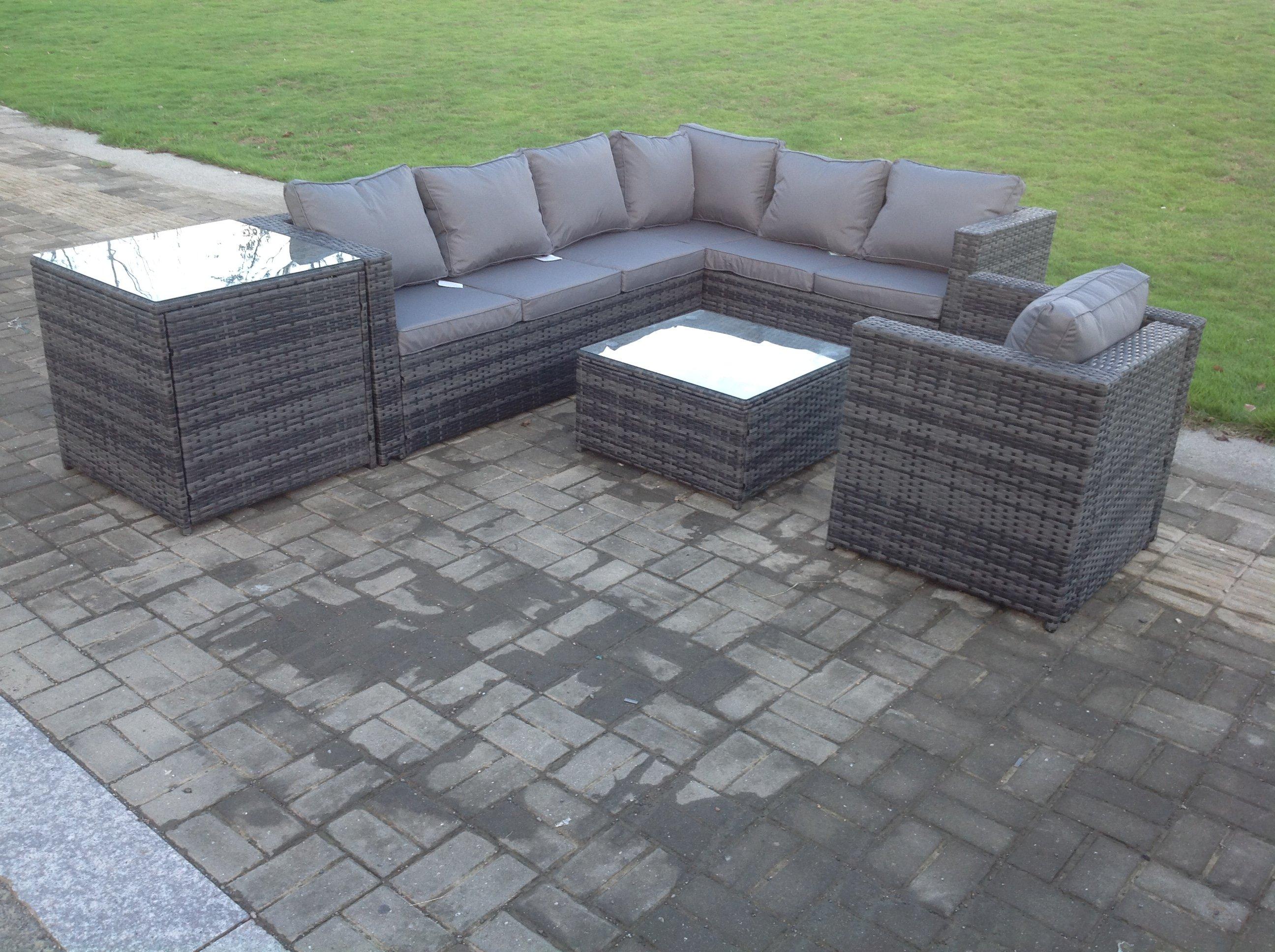 Rattan Corner Sofa Set Garden Furniture With Chair Coffee Table And Side Table